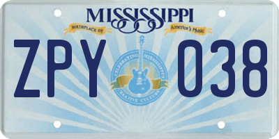 MS license plate ZPY038