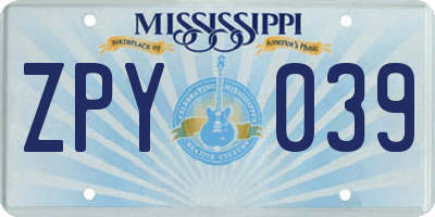 MS license plate ZPY039