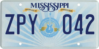 MS license plate ZPY042