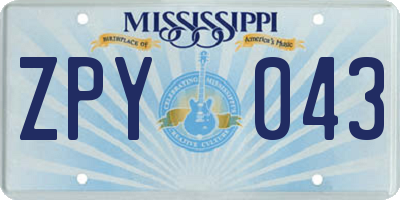 MS license plate ZPY043