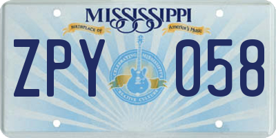 MS license plate ZPY058