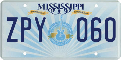 MS license plate ZPY060