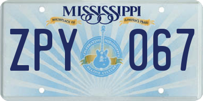 MS license plate ZPY067