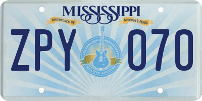 MS license plate ZPY070