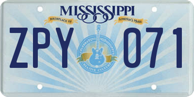MS license plate ZPY071