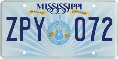 MS license plate ZPY072
