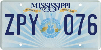 MS license plate ZPY076