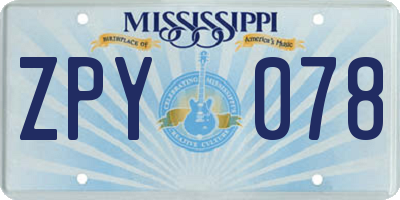 MS license plate ZPY078
