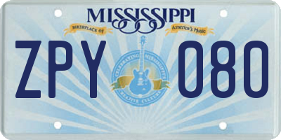 MS license plate ZPY080