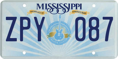 MS license plate ZPY087