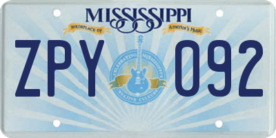 MS license plate ZPY092