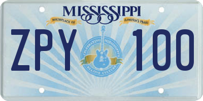 MS license plate ZPY100