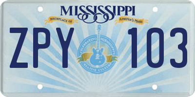 MS license plate ZPY103