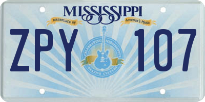 MS license plate ZPY107