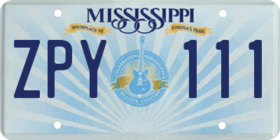 MS license plate ZPY111