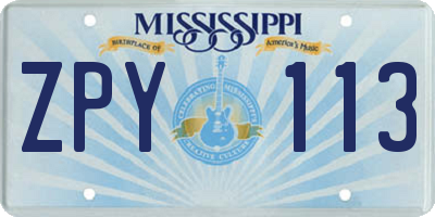 MS license plate ZPY113