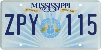 MS license plate ZPY115