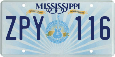 MS license plate ZPY116