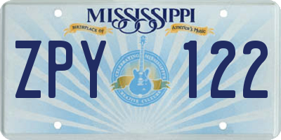MS license plate ZPY122