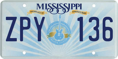 MS license plate ZPY136