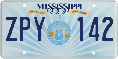 MS license plate ZPY142