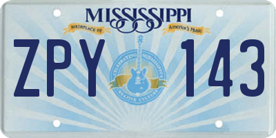 MS license plate ZPY143