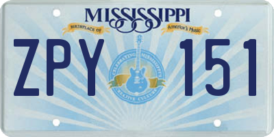 MS license plate ZPY151