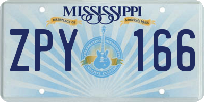 MS license plate ZPY166