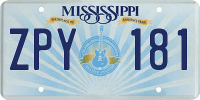 MS license plate ZPY181