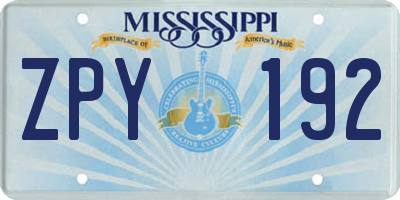 MS license plate ZPY192