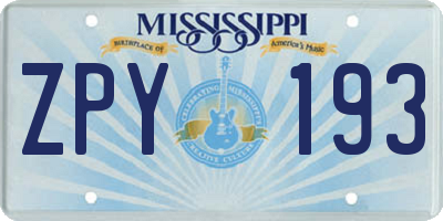 MS license plate ZPY193