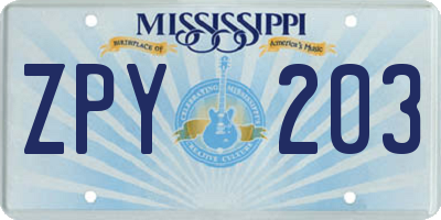MS license plate ZPY203