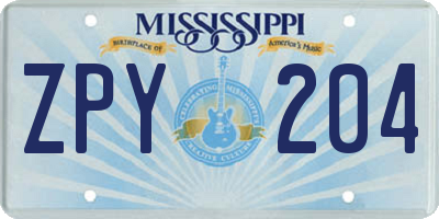 MS license plate ZPY204