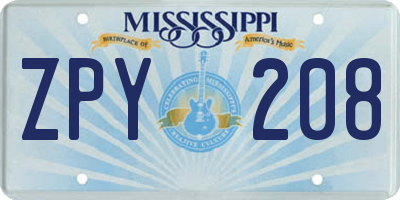 MS license plate ZPY208
