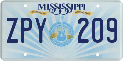 MS license plate ZPY209
