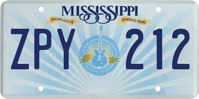 MS license plate ZPY212