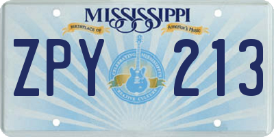 MS license plate ZPY213