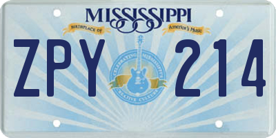 MS license plate ZPY214
