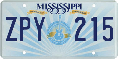MS license plate ZPY215