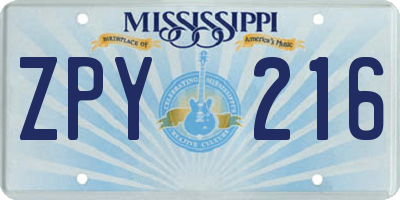 MS license plate ZPY216