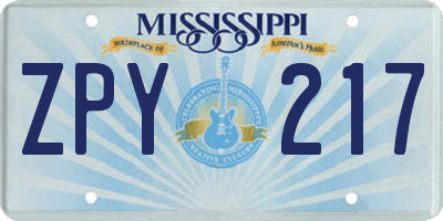 MS license plate ZPY217