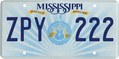 MS license plate ZPY222