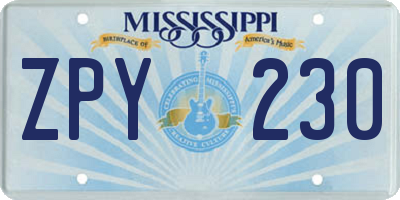 MS license plate ZPY230