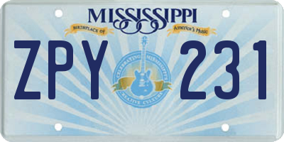 MS license plate ZPY231