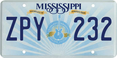 MS license plate ZPY232