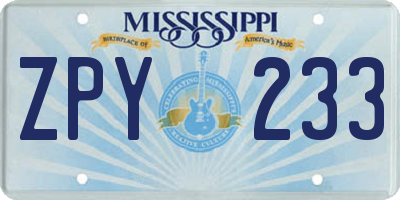 MS license plate ZPY233