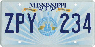 MS license plate ZPY234