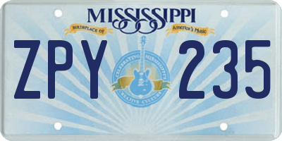MS license plate ZPY235