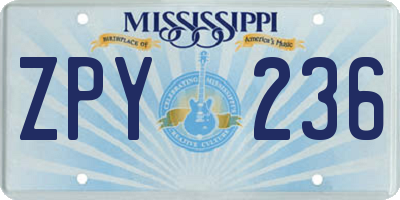 MS license plate ZPY236