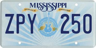 MS license plate ZPY250